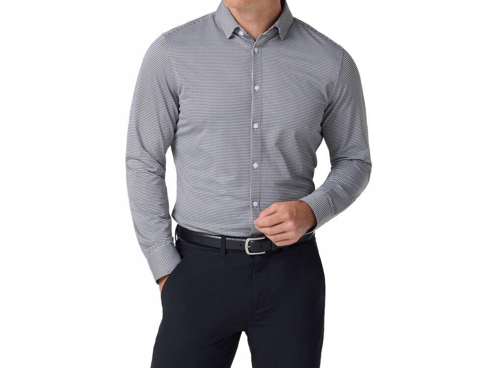 NEW MIZZEN + MAIN halyard long sleeve dress shirt in black peter gingham